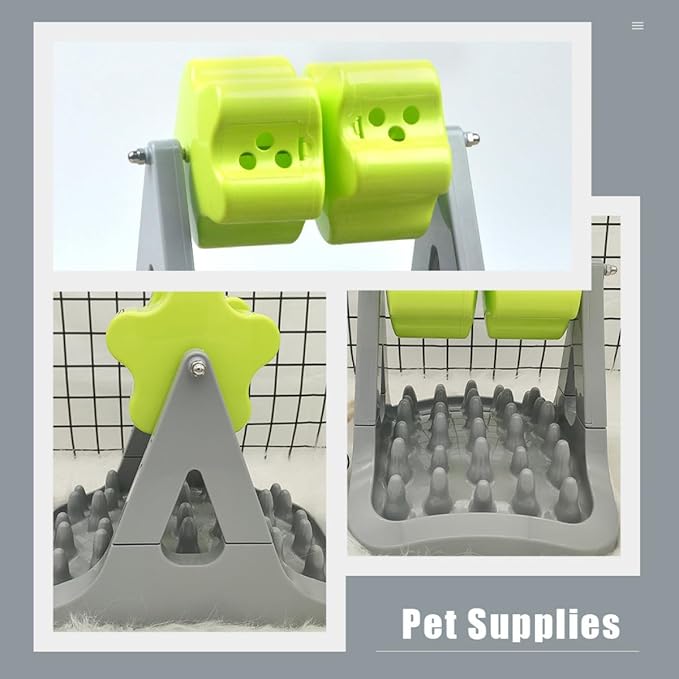 Automatic Dog Food Feeder Slow Feed Bowl Pet Food Container Gray Green Rotating Puzzle for Puppy Training and Anti-Choke Feeding