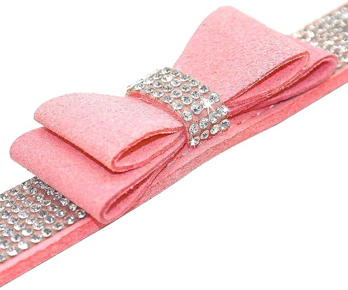 Small Dog Collars for Female Dogs, Cute Bling Rhinestone Crystal with Bow Tie Glitter Diamond Bowtie Puppy Collars for XXS XS Small Medium Large Pet Girls Dogs Cats(M, Pink-1)