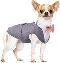 PUMYPOREITY Medium Dog Bowtie Tuxedo Suit, Cat Tuxedo and Bandana Set for Chihuahua, Boston Terrier, Bichon, Corgi, Pomeranian, 2 Pieces/Pack, M, Grey