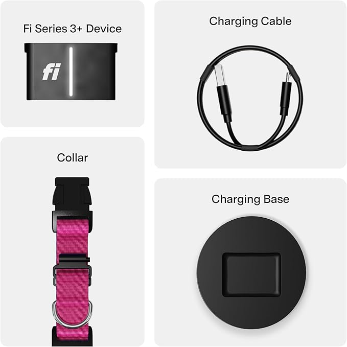 New Fi Series 3+ Smart Dog Tracker Collar [6 Month Membership Included] GPS Tracker for Dogs with Health & Behavior Monitoring, Escape Alerts, Waterproof, LED, Apple Watch Compatible (Pink, Small)