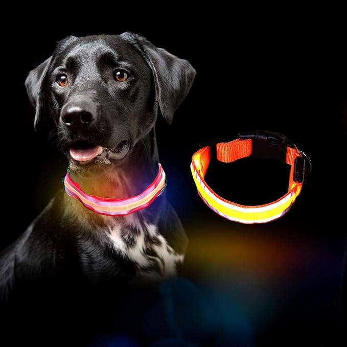 MANON ROSA LED Dog Collar USB Rechargeable Light Up Dog Collar Adjustable Nylon Soft Mesh Safety Glowing Collar for Small Medium Large Pet Dogs Cats-Nighttime Accessories (Orangle,X-Large)