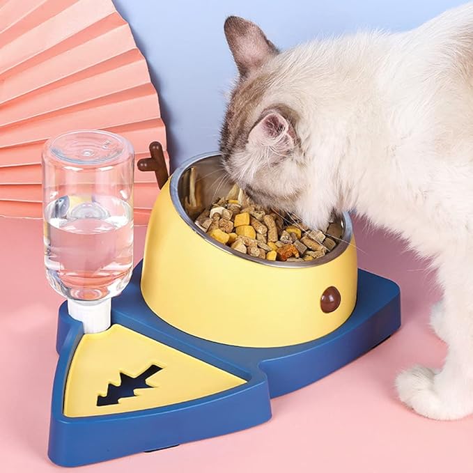 3 in 1 Pet Tableware Dog Food Bowl Automatic Waterer Tilted Elevated Stainless Steel Bowl with Slow Feeder 3 Colors Pet Automatic Feeder and Waterer