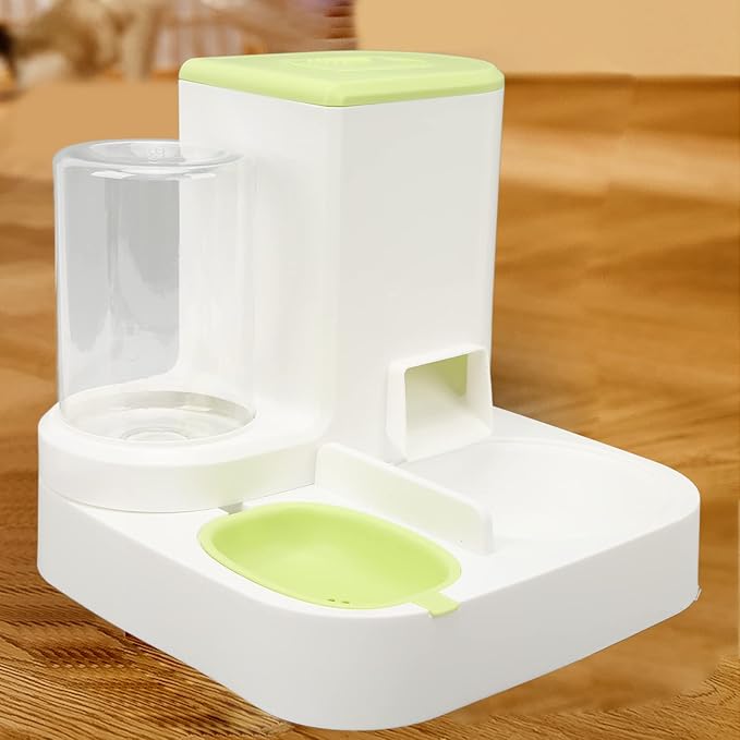 2.2 Liters Automatic Pet Feeder, 2 in 1 Food Feeder and Drinker Set, Gravity Feeding Supplies for Small Dog Pets Puppy Kitten Rabbit Bunny, No Stuck Grain, Lasts for About 7 Days