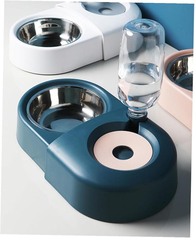 Automatic Dog Feeder and Drinking Bowl Blue, Spill-Proof Pet Food Basin for Cats and Dogs, Sturdy Water Dispenser Suitable for Home and Travel Use