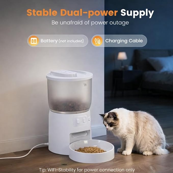 Smart Pet Feeder for Cats and Dogs – 3L Automatic Food Dispenser with App Control, 2.4GHz WiFi Timed & Portion Control 10 Meals/Day Dual Power Supply Airtight Lid – Ideal for Small Pets Indoor