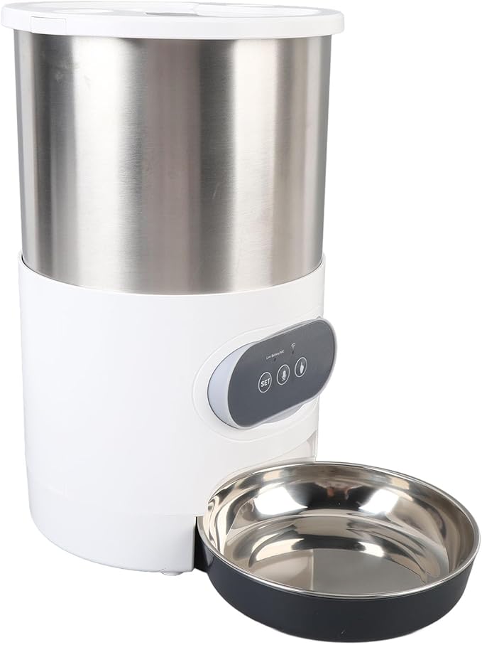4L Automatic Timed Pet Feeder, Double Bowl Stainless Steel Food Dispenser for Cats and Dogs, with 4L Automatic Dog Feeder