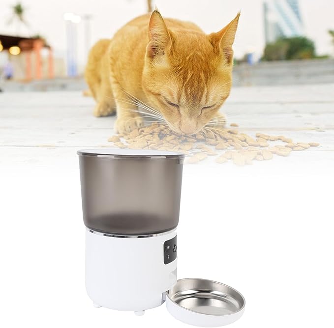 Automatic Cat Feeder, 4L Timed Automatic Pet Feeder for Cats and Dogs with Dry Food Dispenser, USB Rechargeable, APP Smart Alert (White)