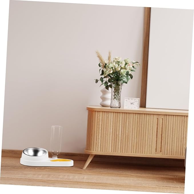 Automatic Pet Feeder and Water Dispenser, Anti-Spill Dog and Cat Food Bowl, White Household Puppy Feeder for Stable Feeding and Drinking