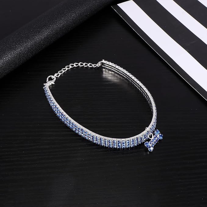 NUOBESTY Rhinestone Pet Collar Dog Crystal Collar with Adjustable Buckle Blue Small Size for Small Dogs for Pet Supplies