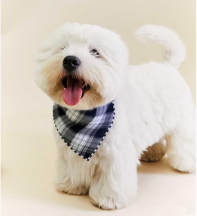 Double Layers Two Tones Dog Cotton Square Bandana Bibs Scarf Kerchief for Small Medium Dogs Boy or Girl - DCB05 B&G