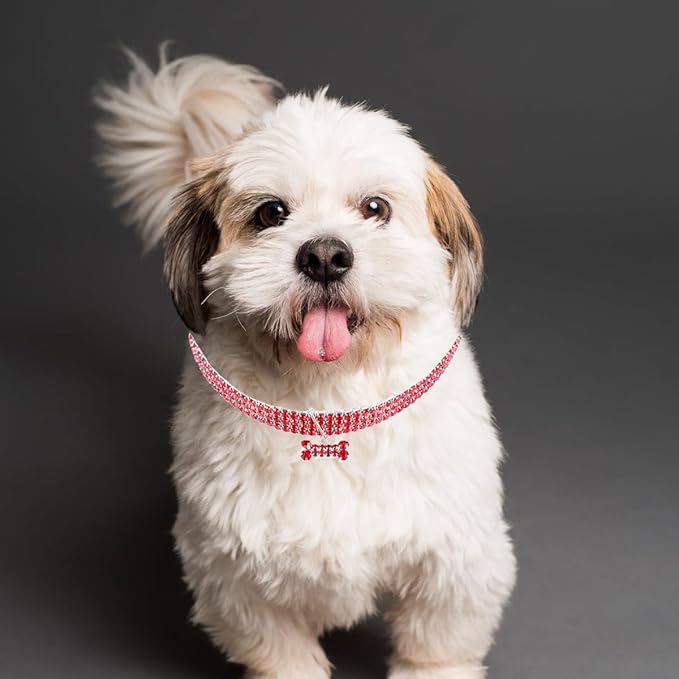 BESPORTBLE Rhinestone Pet Collar Dog Crystal Collar Adjustable Buckle Red Large Size for Pet Supplies