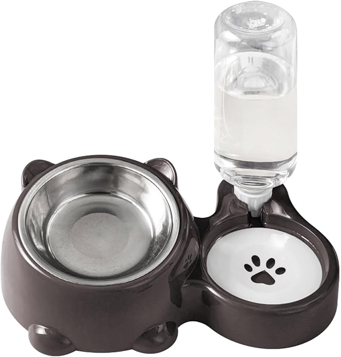 Pet Feeders and Water Dispenser,Removable Stainless Steel Bowl and Automatic Water Dispenser,Pet Feeder and Waterer,for Cats&Dogs (Dark Gray)