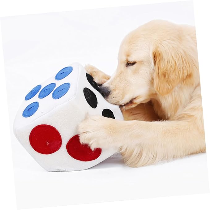POPETPOP Dog Plush Training White Dice Design Sniffing Play Chew for Dogs Durable Elastic Material Safe for Pets