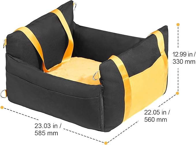 Happybuy Dog Car Seat, Waterproof Dog Booster Seat for Car with Side Handles and A Storage Pocket, Clip-On Safety Leash and PP Cotton Filling, Dog Car Bed for Small Dog up to 25lbs, Black