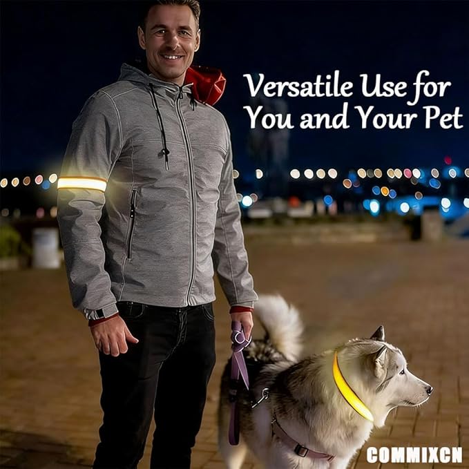 COMMIXCN 2 Pack LED Dog Collar, Light Up Reflective Collar for Small Medium Large Dogs, Universal Use with Standard Buckle, Adjustable for Night Walking Hiking Camping Outdoor (Yellow)