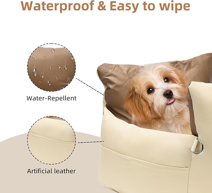 Small Dog car seat for Small Dogs seat Bed for car cat pet Puppy Bed Dog Medium Sized Booster 5-15 lbs with Harness（Milky White）