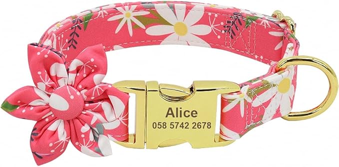 Flower Custom Dog Collar Leash Floral Printed Nylon Pet Dog Collars Lead Personalized Puppy Collars for Small Medium Large Dog 151 red S