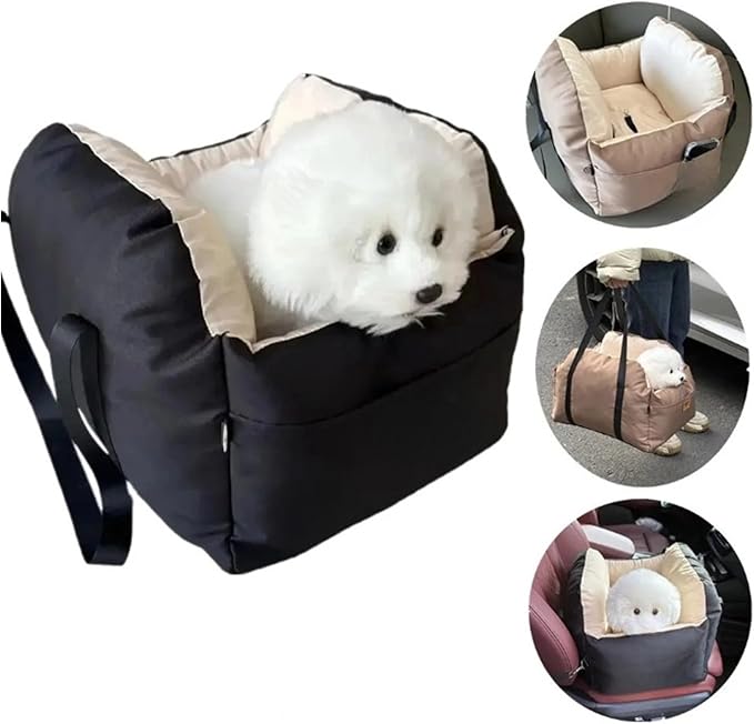 Portable Dog Car Seat Bed Booster Washable Home Cat Nest With Storage Pockets Soft Nest For Small Dogs And Cats Puppy(Brown)