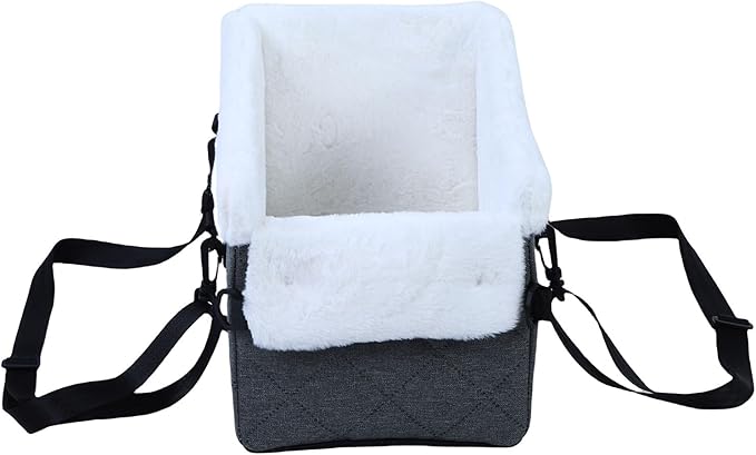 Rengue Portable Dog Car Seat, Soft Polyester Material, Secure Tether and Removable Cushion, Ideal Travel Bed for Small Dogs and Cats in Cars and SUVs (Gray)