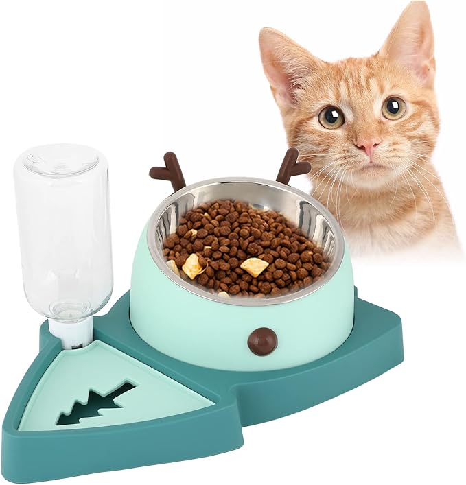 Raised Cat Dog Bowls, Pet Food Feeder and Automatic Water Dispensers Set with Detachable Stainless Steel Bowl, Elevated Tilted Pet Water and Food Feeder Set for Cats Dogs Kitten