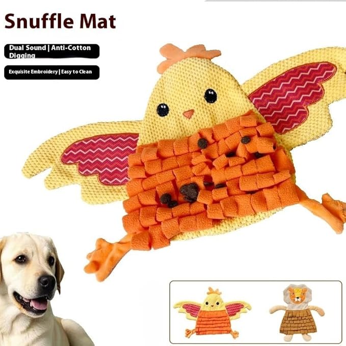 Small Pet Snuffle Mat with BB Squeaker and Crinkle Sound for Dogs Rabbits Guinea Pigs, Interactive Nose Work Training Blanket for Hiding Treats and Relieving Boredom (Yellow)