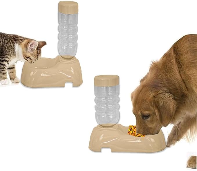 Plastic Pet Dog Puppy Cat Automatic Water Food Dispenser Combo Dish Bowl Feeder