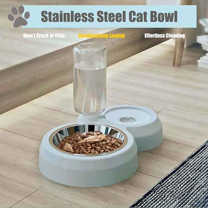 JAY D.L Double Dog Bowls, Cat Food and Water Bowl Set with Water Dispenser and Stainless Steel Bowl Gravity Feeder for Small or Medium Size Dogs Cats Rabbits (Pink)