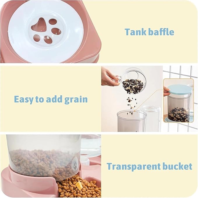 Automatic Cat Feeder and Water Feeder Set - 2 in 1 Tilted Stress Pet Food and Water Feeder for Cats and Small Dogs(Green)