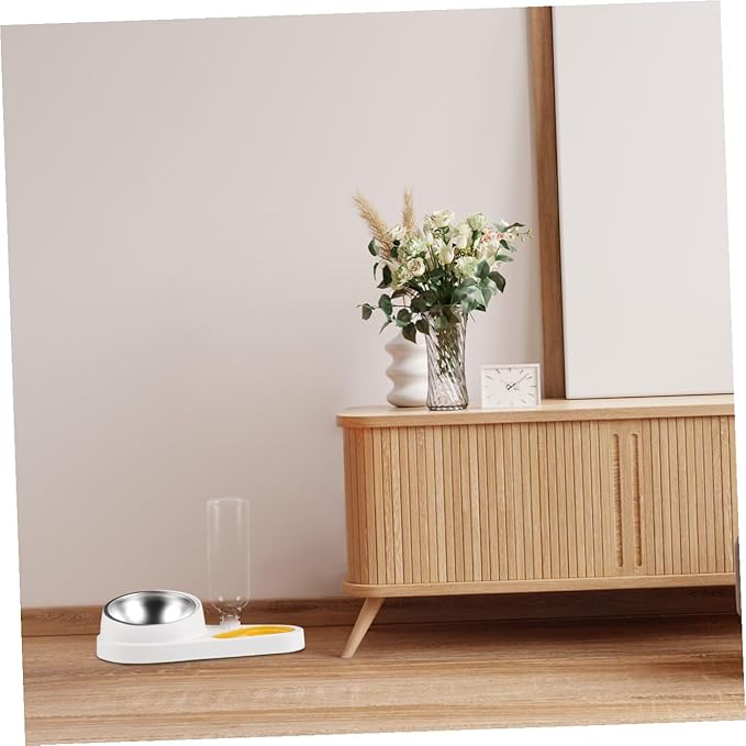 YARNOW Automatic Pet Feeder and Water Bowl 2-in-1 Anti-Spill Pet Food Feeder Station for Small Dogs and Cats, White Portable Puppy Feeding Dish with Self-Dispensing Water Dispenser