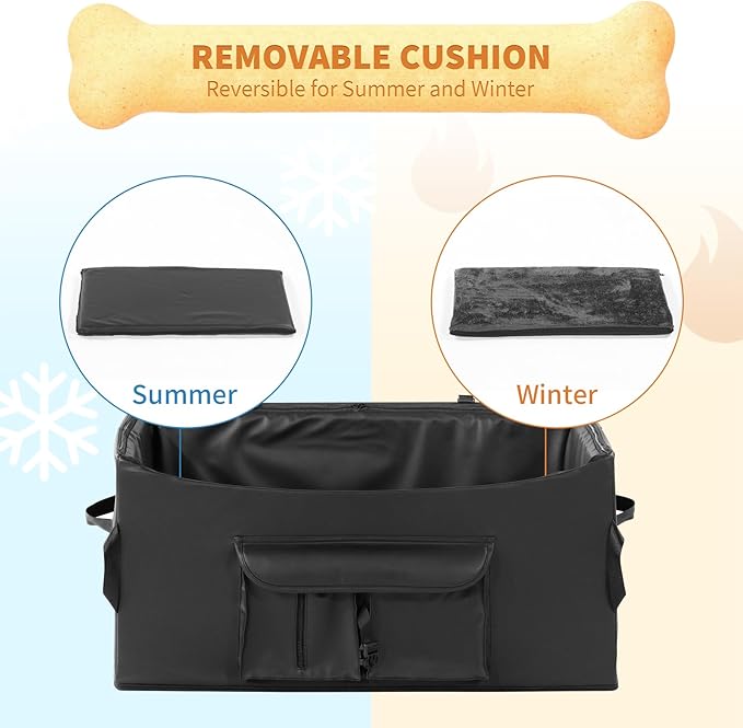 Black Dog Booster Seat for 2 Small Dogs or Medium Dog – Upgraded PU Leather Waterproof Anti-Odour Car Seat with 2 Safety Belts, 2-Sided Cushion & Storage Pockets