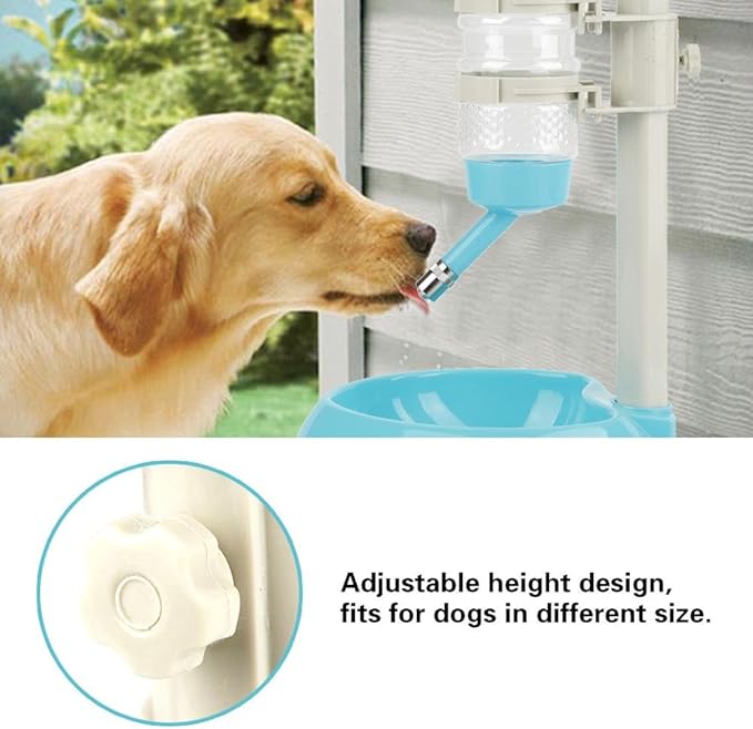 Pet Standing Water Dispenser Bowl Automatic Feeders Dispenser No Drip Water Bottle Height-Adjustable Dog Drinking Bowl Detachable Pole Self-Feeder with Non-Slip Pads for Cats Dogs