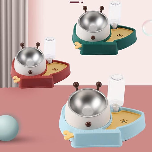 3 in 1 Pet Tableware Dog Food Bowl Automatic Water Dispenser Tilted Elevated Stainless Steel Bowl Detachable Waterer
