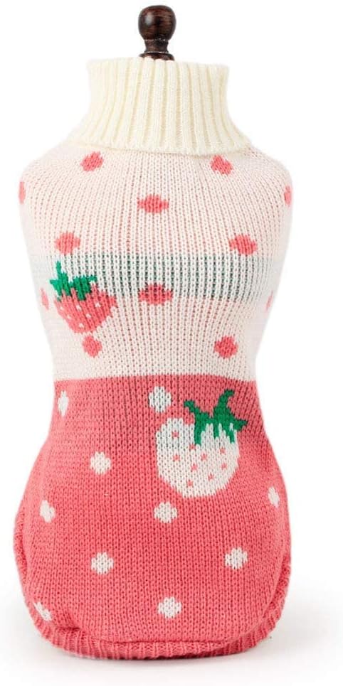 CHBORCHICEN Pet Dog Sweaters Classic Knitwear Turtleneck Winter Warm Puppy Clothing Cute Strawberry and Heart Doggie Sweater (Pink, Medium)