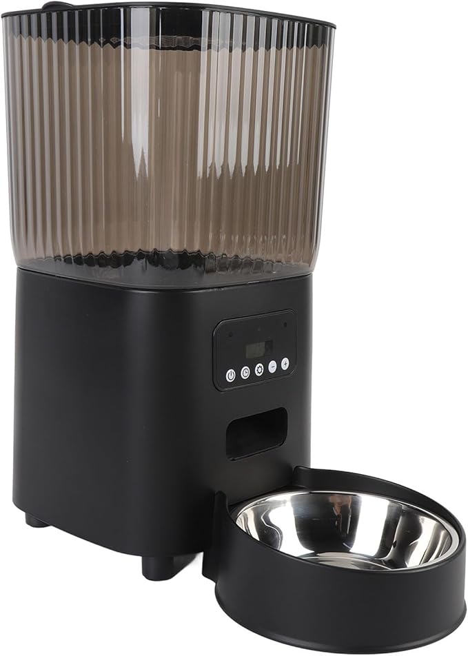 Automatic Cat Feeder, Button Control Timed Food Dispenser for Dog Pet Indoor, Safe Material, Dual Power Supply, Ideal Portions (Single Bowl)