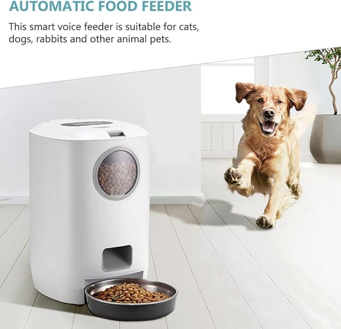 Smart Pet Feeder Automatic Food Dispenser with 4 Meal Settings and Voice Recording Timer for Cats and Dogs, Dry Food Container Compatible with Pet Supplies