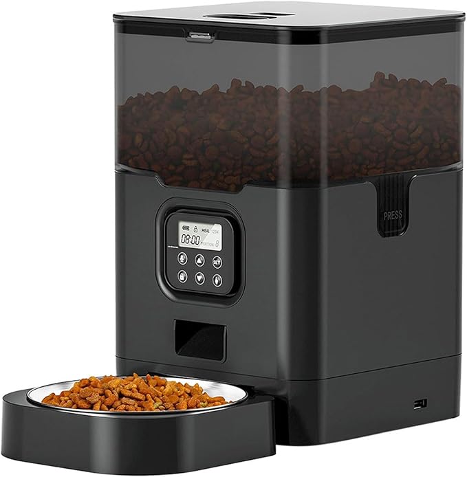 Pet Feeder Pet Automatic Feeder Square Feeder 4L6L Food Storage Bucket Timed Quantitative Removable Suitable Compatible with Cats and Dogs Pets Supplies(4L Black,Button)
