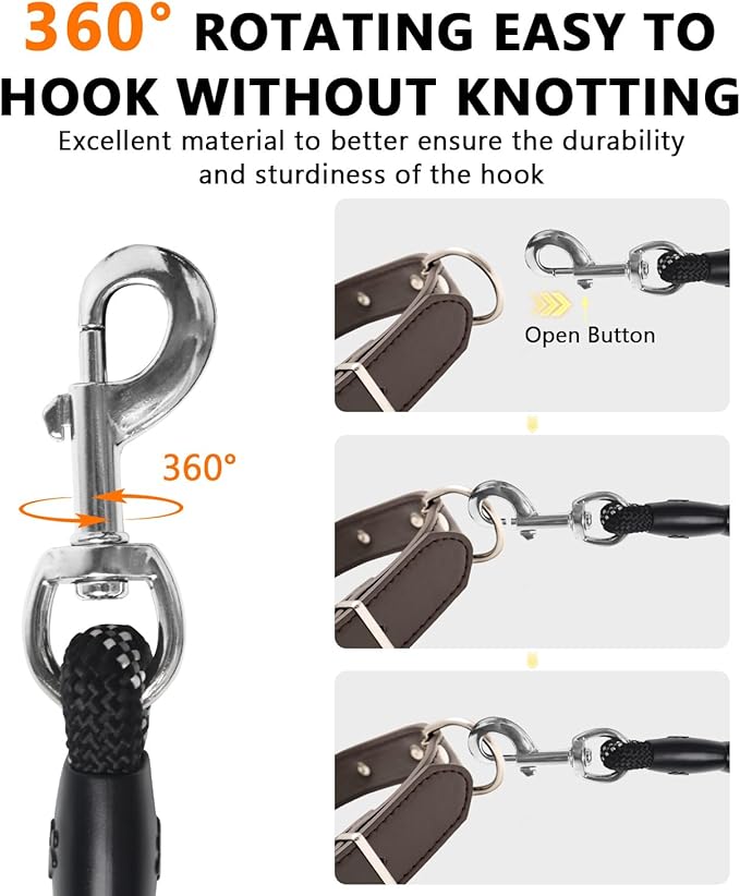 Rrechargeable Heated Dog Leash, Highly Reflective Threads Leash Rope with Rechargeable Hand Warmer for Medium Large Dogs, 1/2 inch - M