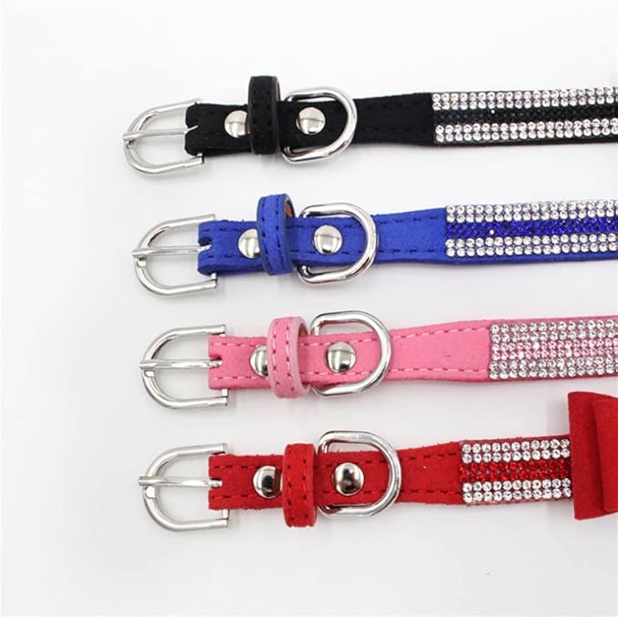 Puppy Dog Collar with Rhinestone Bow Knot Crystal Diamond Colorful Bling Girl Cat Collars XS Small Medium Large