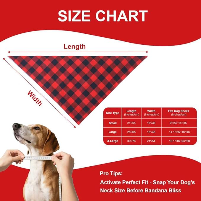 Plaid Dog Bandanas 2 Pack for Small Medium Dogs - Reversible Red Black Buffalo Check Scarf, Farmhouse Style Pet Accessory for Photos & Parties