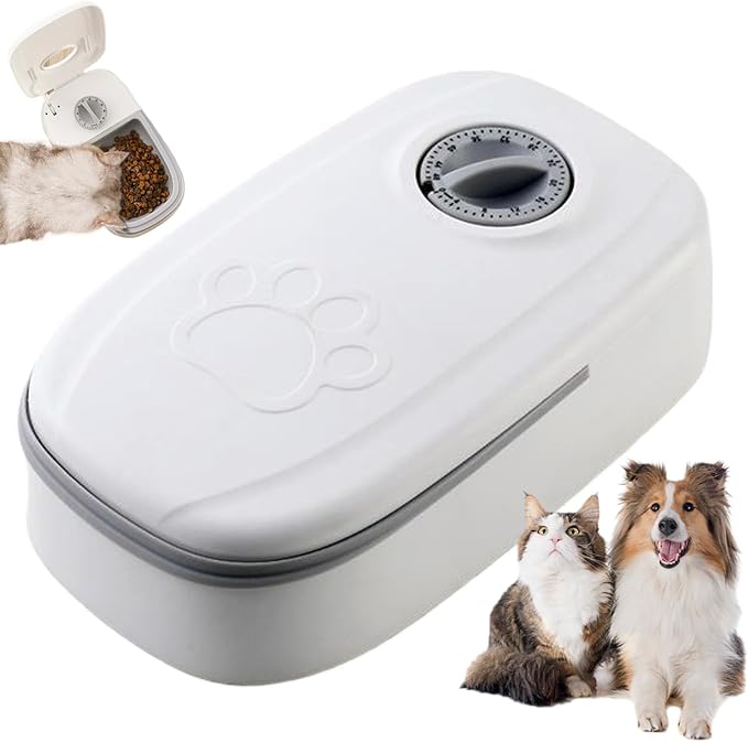 Automatic Pet Feeder 24 Hours Retain Freshness ABS Timed Cat Feeder for Wet & Dry Food Non-Slip Foot Mat Sealed Detachable Automatic Feeder for All Home Pets, Single-Meal