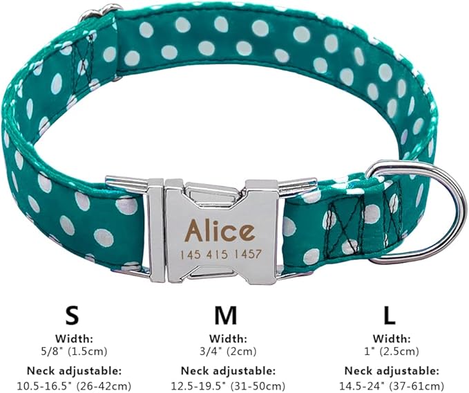 Personalized Dog Collar Nylon Print Dog Collars Customized Puppy Pet Collar Engraved Name ID for Small Medium Large Big Dogs Pug 008 Green M