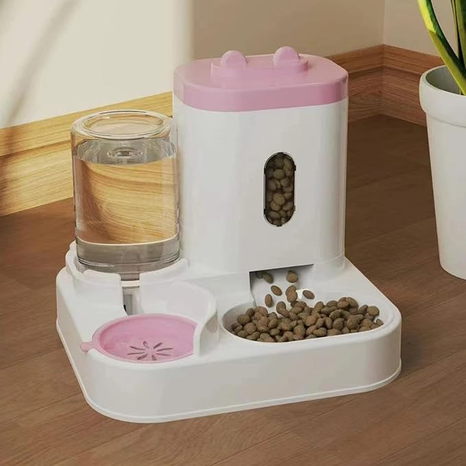 Convenient Pet Food Water Dispenser Large Capacity Feeder Automatic Gravity Cat Dog Visible Pink