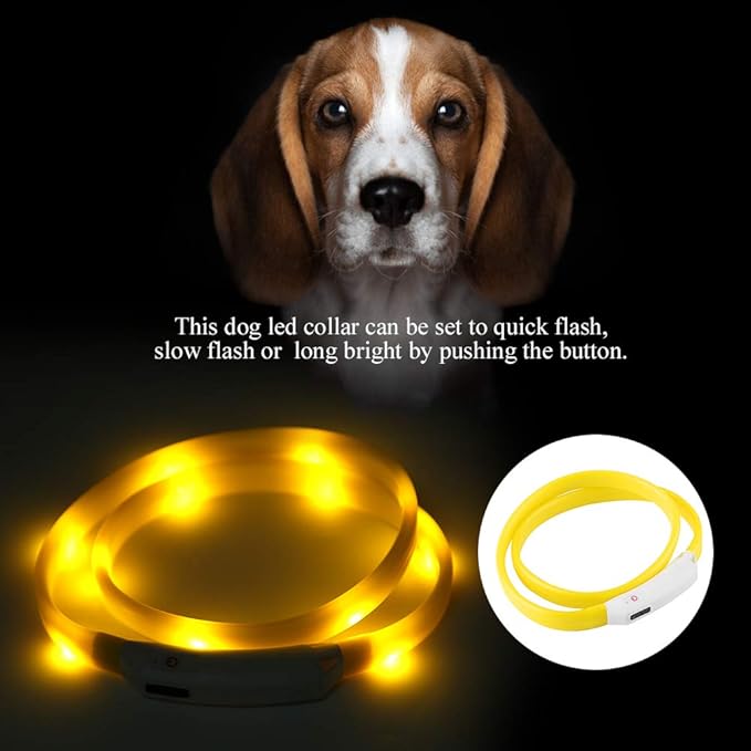 LED Dog Necklace,Silicone Flash Dog Collar Light,USB Rechargeable Light Up Dog Collar for Dog Walking at Night
