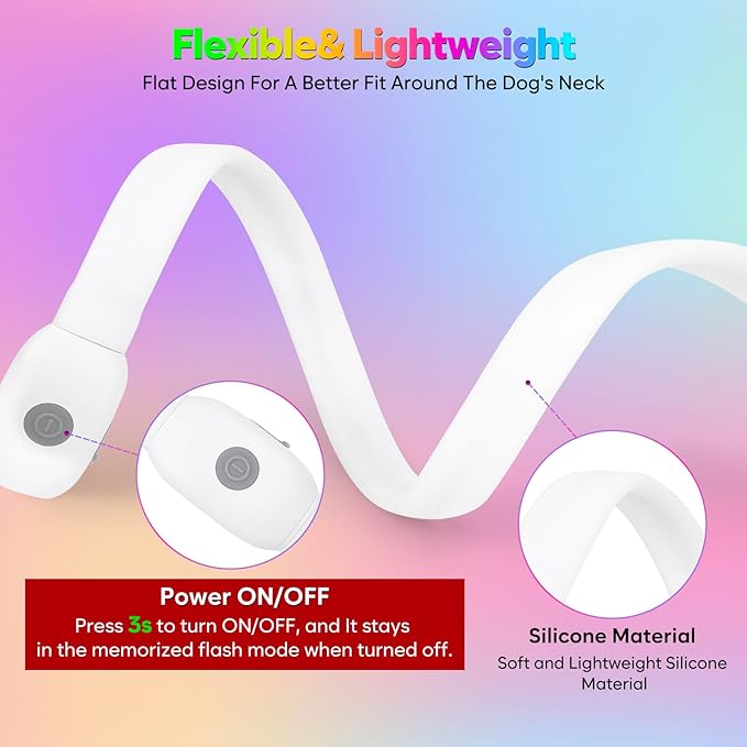 BSEEN Light Up Dog Collar - Silicone LED Dog Collar, Cuttable Lighted Puppy Collar, Glowing Dog Walking Lights for Small Medium Large Collars (Mix Color)