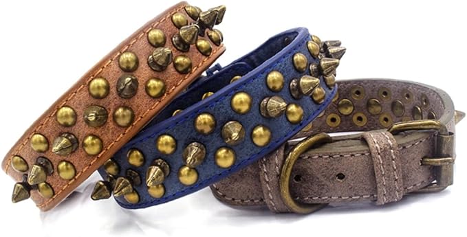 Anti-bite Rivet Pet Collar Adjustable Dog Collar with Round Nail Design Dark Blue Xs Stylish Neck Strap for Walking Outdoor Sports
