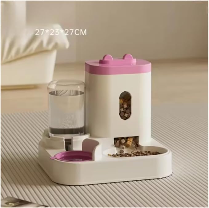 Automatic Feeder Dog Cat Food Bowl with Water Fountain Large Capacity Pet Food Storage Dispenser Container Puppy Pet Accessories (Pink)