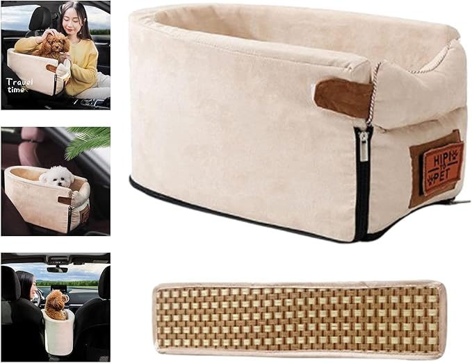 Pet Car Booster Seat Portable Breathable Travel Carrier Stable Puppy Dog Car Seat Summer Cooling Mat (Beige)