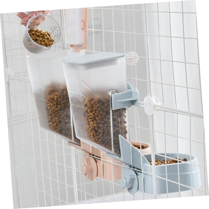 2L Automatic Hanging Dog Feeder Bowl, Blue Pet Food Dispenser for Puppies and Dogs, Portable Crate Mounted Feeding Station for Home and Travel