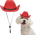 Dog Cowboy Hat, Mini Cowboy Hat for Pet with Chin Strap Adjustable Cosplay Cap, (Red, L), Intended for Dogs and Cats/Halloween Costume/Party Decoration