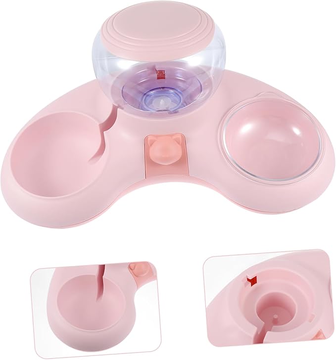 Kisangel 1pc Automatic Feeder Bowl Double Pet Food and Water Container Spill Design for Convenient Feeding